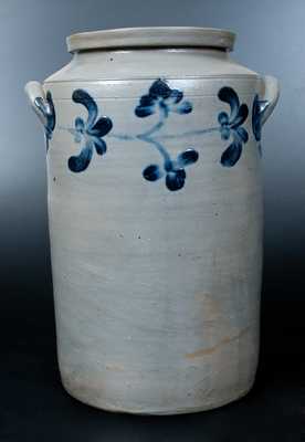 Scarce Henry H. Remmey, Philadelphia, PA Three-Gallon Stoneware Water Cooler w/ Elaborate Cobalt Floral Decoration