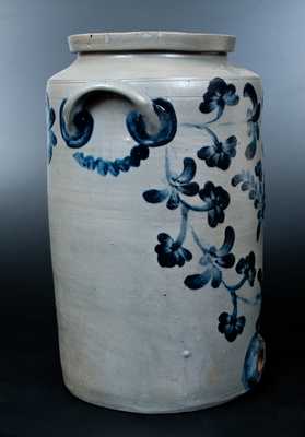 Scarce Henry H. Remmey, Philadelphia, PA Three-Gallon Stoneware Water Cooler w/ Elaborate Cobalt Floral Decoration