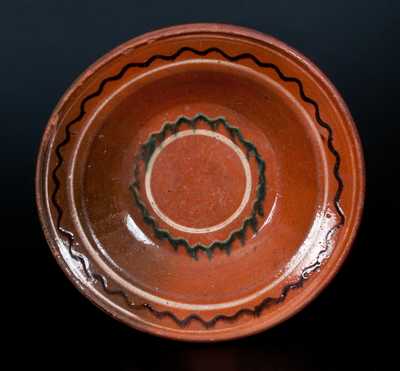 Fine Redware Dish with Three-Color Slip Decoration, American, possibly Hagerstown, MD or North Carolina
