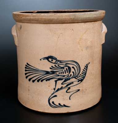 WHITES UTICA (NY) Stoneware Crock w/ Cobalt Fantailed Bird Decoration