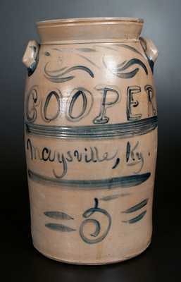 Extremely Rare COOPER / MAYSVILLE, KY Signed A. & W. BOUGHNER Stoneware Churn