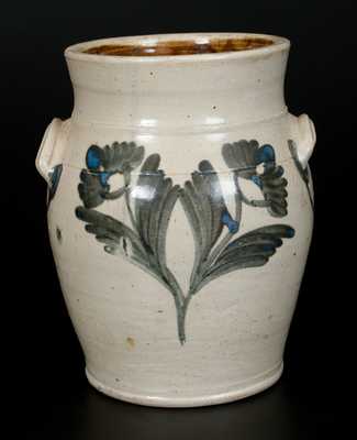 One-Gallon Philadelphia Stoneware Jar with Cobalt Floral Decoration