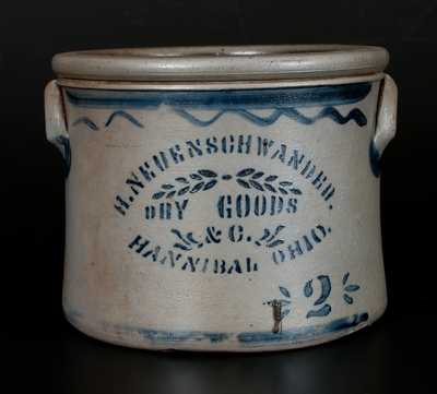 Rare Hannibal, Ohio Two-Gallon Stoneware Advertising Cake Crock, Western PA origin