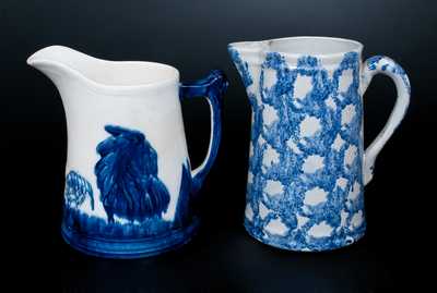 Two Cobalt-Decorated Pottery Pitchers, American, early 20th century