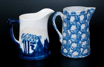 Two Cobalt-Decorated Pottery Pitchers, American, early 20th century