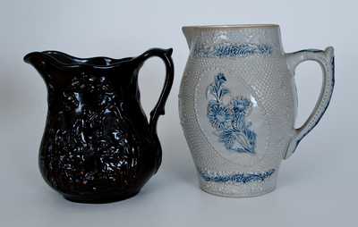 Two Molded Stoneware Pitchers, American, late 19th century