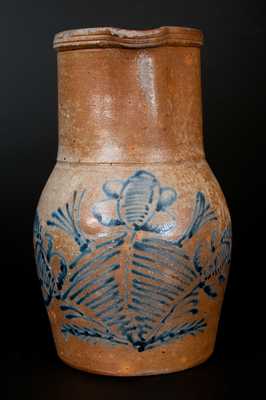 Scarce attrib. H. H. Zigler, Newville, PA Stoneware Pitcher w/ Elaborate Cobalt Floral Decoration