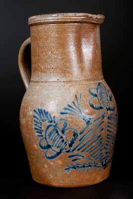 Scarce attrib. H. H. Zigler, Newville, PA Stoneware Pitcher w/ Elaborate Cobalt Floral Decoration