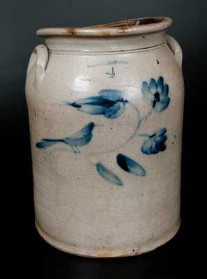 Four-Gallon CHARLESTOWN (Massachusetts) Stoneware Jar w/ Cobalt Bird