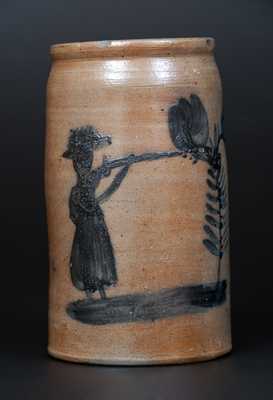Very Rare Morgantown, WV Stoneware Canning Jar with Woman Firing Rifle