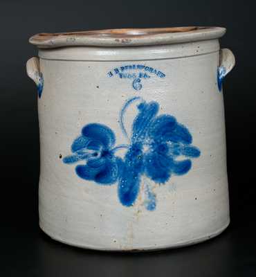 6 Gal. H. B. PFALTZGRAFF / YORK, PA Stoneware Crock with Cobalt Floral Decoration