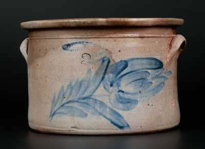 2 Gal. H. B. PFALTZGRAFF / YORK, PA Stoneware Cake Crock with Cobalt Floral Decoration