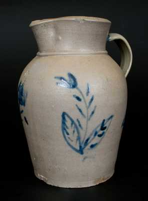 1 1/2 Gal. Stoneware Pitcher with Unusual Cobalt Floral Decoration, possibly Ohio River Valley