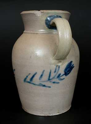 1 1/2 Gal. Stoneware Pitcher with Unusual Cobalt Floral Decoration, possibly Ohio River Valley