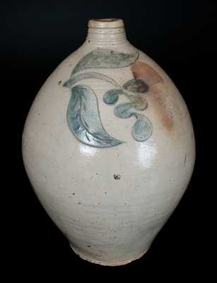 Ovoid Stoneware Jug with Incised Leaf and Floral Decoration, Old Bridge, NJ, circa 1820