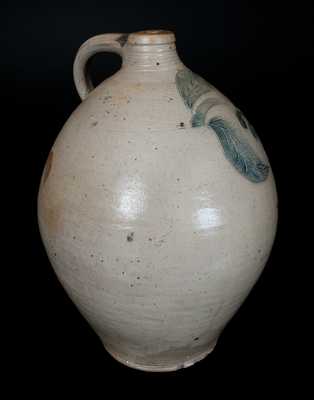 Ovoid Stoneware Jug with Incised Leaf and Floral Decoration, Old Bridge, NJ, circa 1820