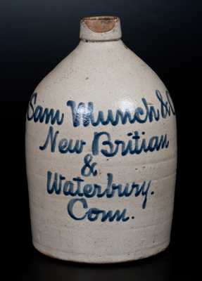 New Britain and Waterbury, CT Advertising Jug by Fulper (Flemington, NJ)
