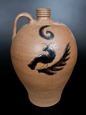 Contemporary Billy Ray Hussey, Bennett, NC Alkaline-Glazed Stoneware Jug w/ Incised Bird Decoration