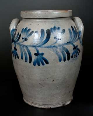 1 1/2 Gal. Ovoid Stoneware Jar w/ Cobalt Floral Decoration att. Henry Remmey, Philadelphia, PA