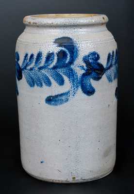 1 Gal.  Remmey, Philadelphia Stoneware Jar with Cobalt Floral Decoration
