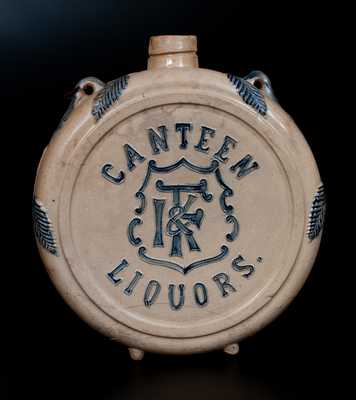 CANTEEN LIQUORS Stoneware Canteen, Whites Utica circa 1890