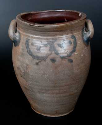 Two-Gallon Loop-Handled Stoneware Jar with Cobalt Decoration