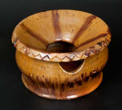 Unusual Redware Spittoon w/ Saw-Tooth Rim, possibly Jacob Heart, Chambersburg, PA