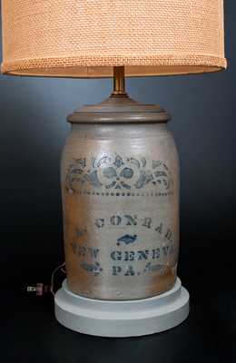 1 Gal. A. CONRAD / NEW GENEVA, PA Stoneware Jar with Stenciled Decoration (turned into lamp)