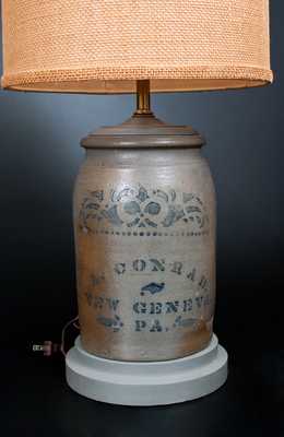 1 Gal. A. CONRAD / NEW GENEVA, PA Stoneware Jar with Stenciled Decoration (turned into lamp)