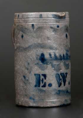 Unusual Decorated Western PA Stoneware Pitcher with Stenciled Initials E. W. C.