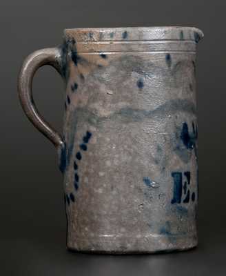Unusual Decorated Western PA Stoneware Pitcher with Stenciled Initials E. W. C.