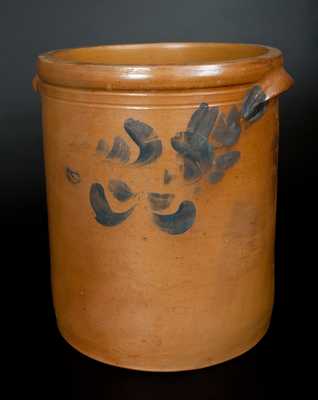 H. & S. SWANK / JOHNSTOWN, PA Stenciled Stoneware Crock w/ Cobalt Floral Decoration