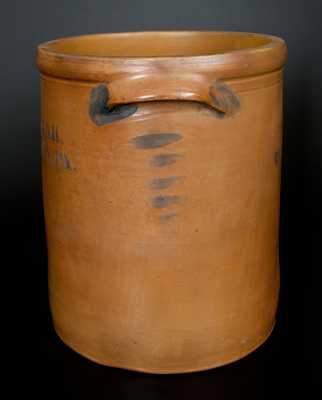 H. & S. SWANK / JOHNSTOWN, PA Stenciled Stoneware Crock w/ Cobalt Floral Decoration