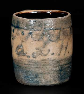 Diminutive Ohio Stoneware Mug with Cobalt Inscription 