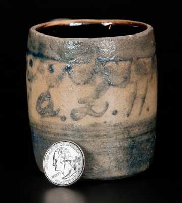 Diminutive Ohio Stoneware Mug with Cobalt Inscription 