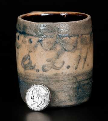 Diminutive Ohio Stoneware Mug with Cobalt Inscription "A. L. H. 1890"