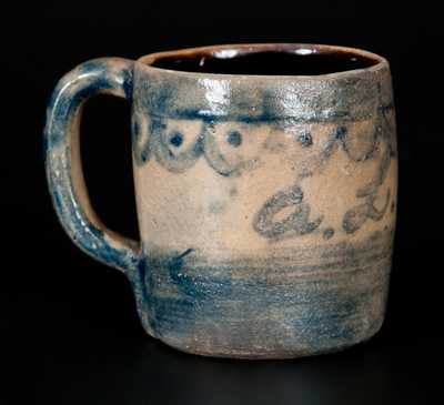 Diminutive Ohio Stoneware Mug with Cobalt Inscription "A. L. H. 1890"