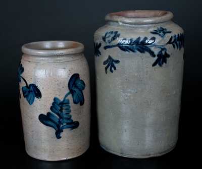 Lot of Two: Mid-Atlantic Stoneware Jars with Cobalt Floral Decoration