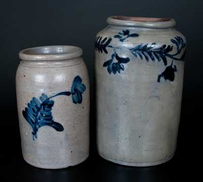 Lot of Two: Mid-Atlantic Stoneware Jars with Cobalt Floral Decoration