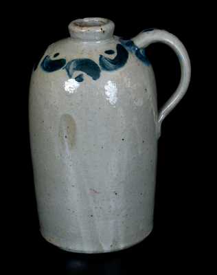Unusual JOHN BELL / WAYNESBORO Celadon-Glazed Redware Jug w/ Cobalt Decoration