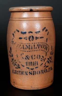 HAMILTON & CO. / GREENSBORO, PA Stoneware Jar with Stenciled Shield Decoration