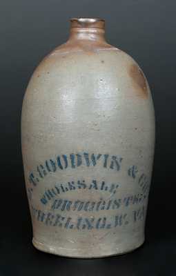 J. T. GOODWIN / WHEELING, W. VA Stenciled Stoneware Druggist s Advertising Jug