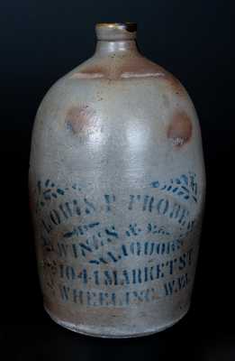 LOUIS P. FROBE / WHEELING, W.VA. Stenciled Stoneware Liquor Advertising Jug