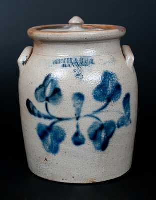 2 Gal. BREWER & HALM / HAVANA Stoneware Lidded Jar with Floral Decoration