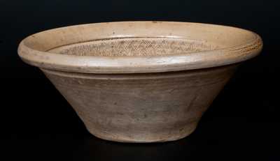 Unusual Stoneware Bowl with Tooled Interior and Impressed "3"