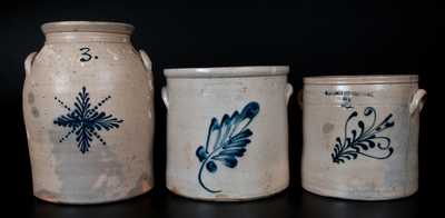 Lot of Three: Stoneware Jars with Cobalt Decoration from NEWARK, NJ, POUGHKEEPSIE, NY, and BINGHAMTON, NY