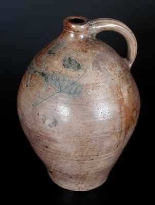 Unusual New York State Stoneware Jug w/ Incised Bird and Floral Decoration