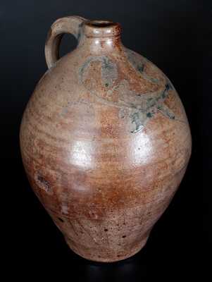 Unusual New York State Stoneware Jug w/ Incised Bird and Floral Decoration