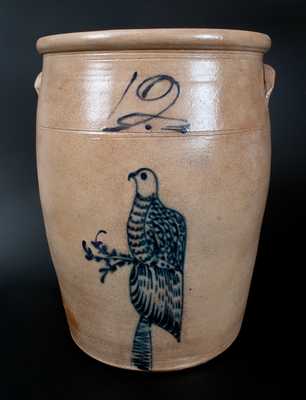 Twelve-Gallon Stoneware Jar with Cobalt Bird Decoration, Ohio origin