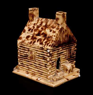 Rare Yellowware Log Cabin Bank, 